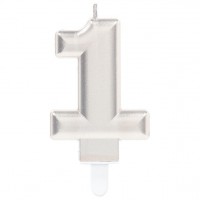 Silberne Zahl 1 Tortenkerze 7,5cm