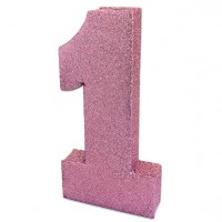 Glitzernde Zahl 1 Tischdeko rosa 20cm