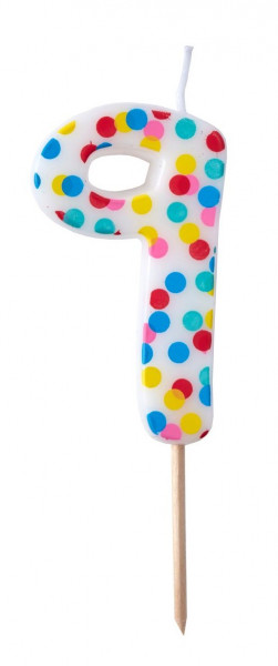 Bunte Mix & Match Zahl 9 Tortenkerze 9cm