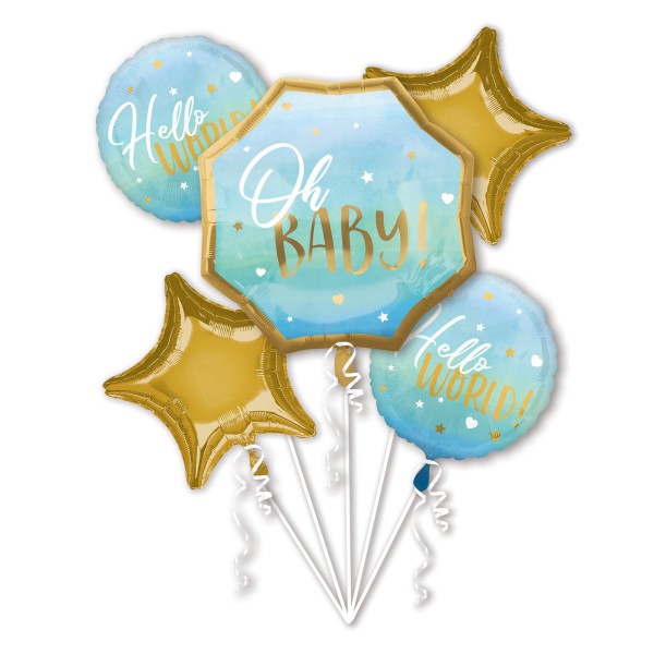 Hello World Ballon Bouquet blau