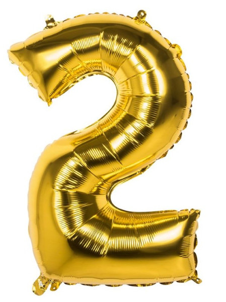 Goldener Zahl 2 Folienballon 86cm