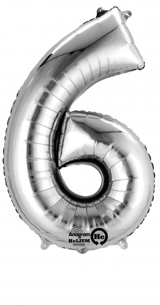 Zahlenballon 6 silber 88cm