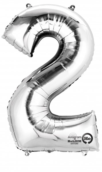 Zahlenballon 2 silber 88cm