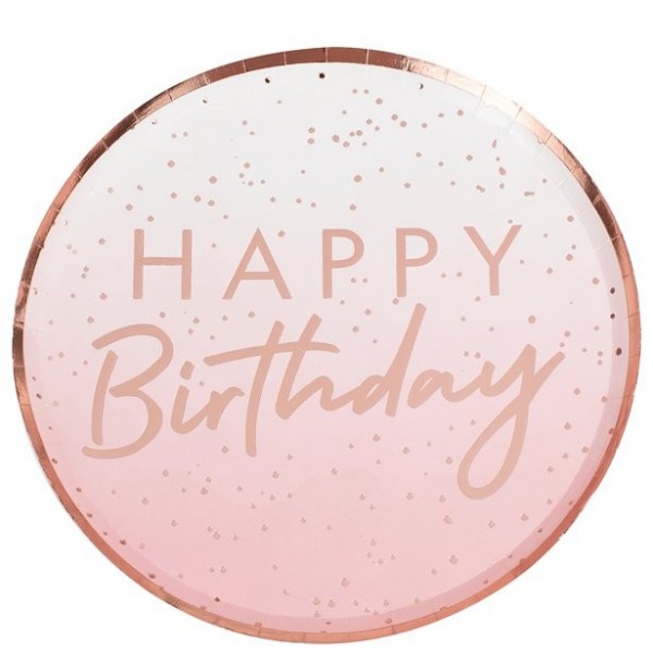 8 Rosy Birthday Pappteller 24cm
