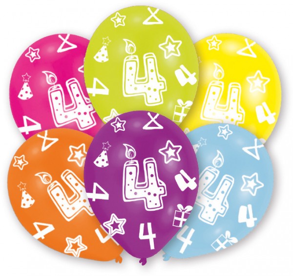 6 bunte Luftballons 4.Geburtstag 27,5 cm