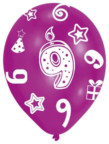 6 bunte Luftballons 9.Geburtstag 27,5 cm 6