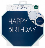 8 Blaue Happy Birthday Eco Pappteller 25cm