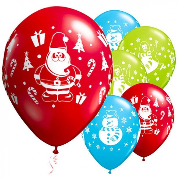 6 bunte Weihnachts-Ballons 28cm