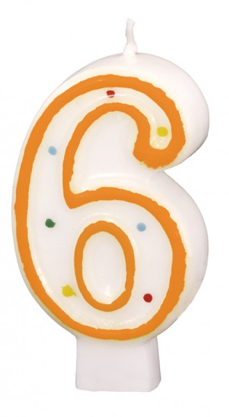 Zahl 6 Tortenkerze Weiß Mit Bunten Punkten 7,5cm