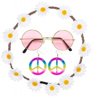 Hippie Set Flower Power 3-Teilig