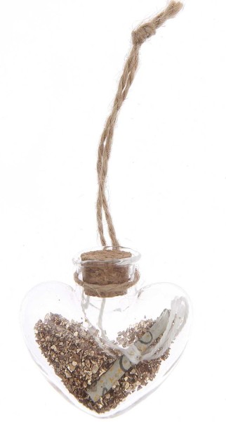 Herz Glasflaschen Hänger mit Glitzer 5cm