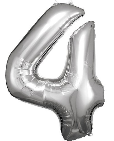 Silberner Zahl 4 Folienballon 86cm