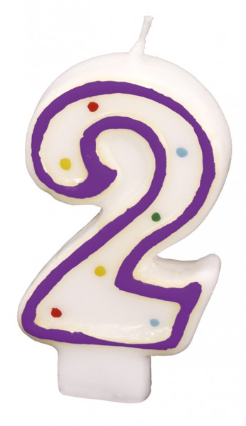 Zahl 2 Tortenkerze Weiß Mit Bunten Punkten 7,5cm
