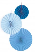 3 Shiny Blue Papierrosetten
