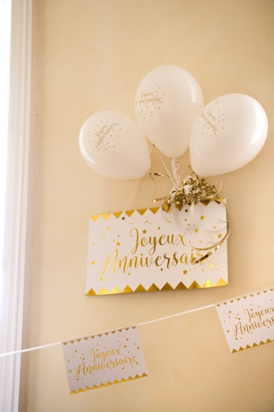 Joyeux Anniversaire Schild weiß-gold 3