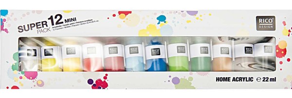 12 Bunte Mini Acryl Farben 22ml