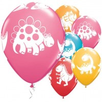 6 Süße Saurier bunte Luftballons 28cm
