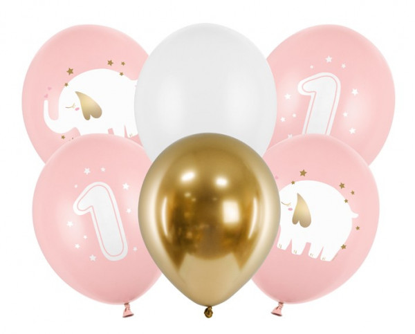 6 Rosa Happy First Year Luftballons 30cm