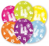 6 bunte Luftballons 4.Geburtstag 27,5 cm