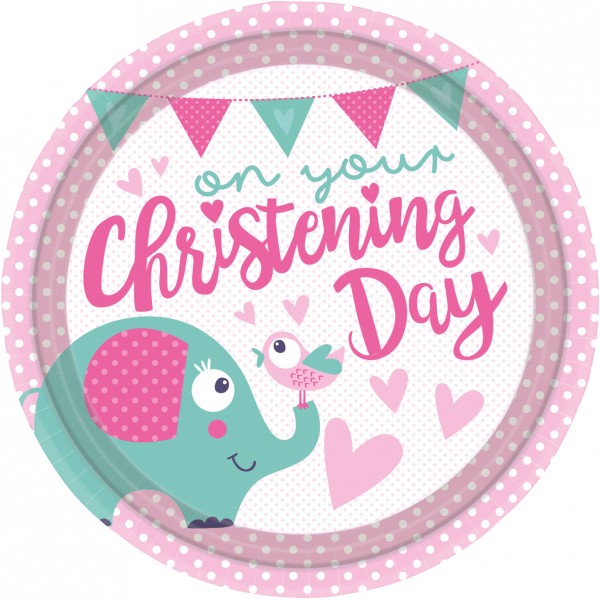 8 Christening Day Pappteller rosa 23cm