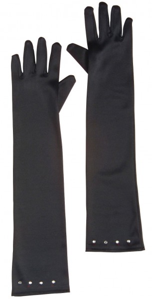Lange Kinder Satin Handschuhe Schwarz