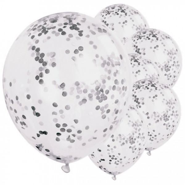 6 Konfetti Ballons silber 30cm