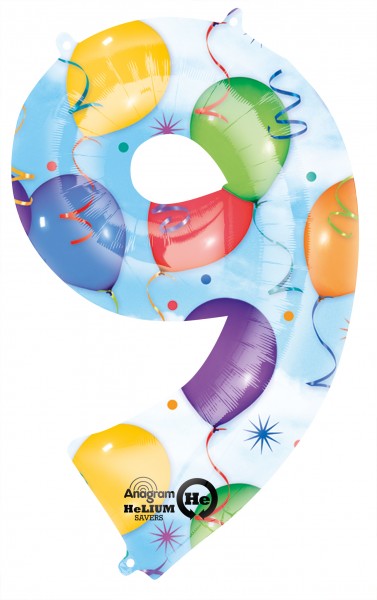 Zahlenballon 9 kunterbunt 86cm