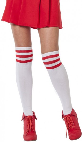 Weiß-Rote College Girl Kniestrümpfe