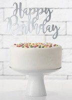 Silber metallic Birthday Tortendeko 22,5cm