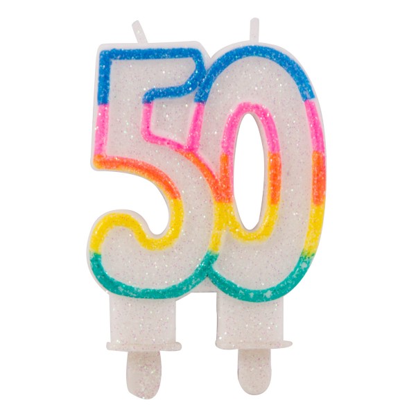 Regenbogen Zahl 50 Tortenkerze