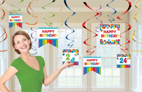 Rainbow Party Wirbel Hängedekoration Personalisierbar 12 Stück