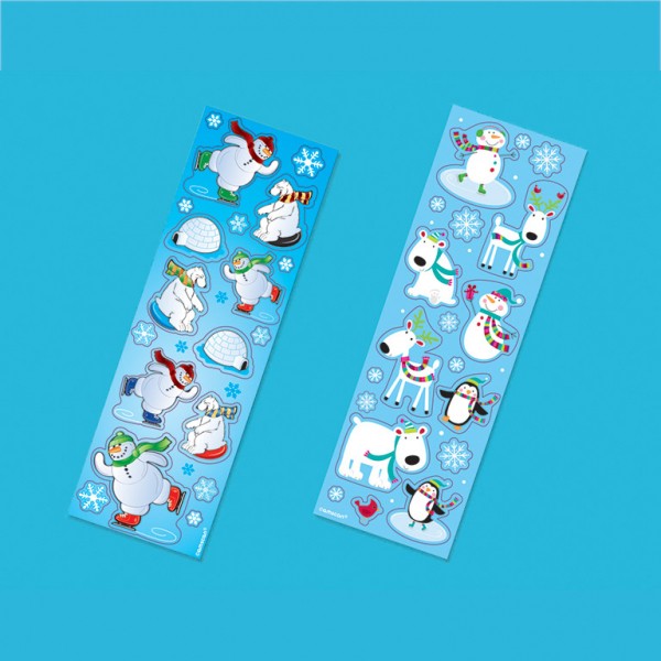 8 Winterland Stickerbögen 15 x 5cm