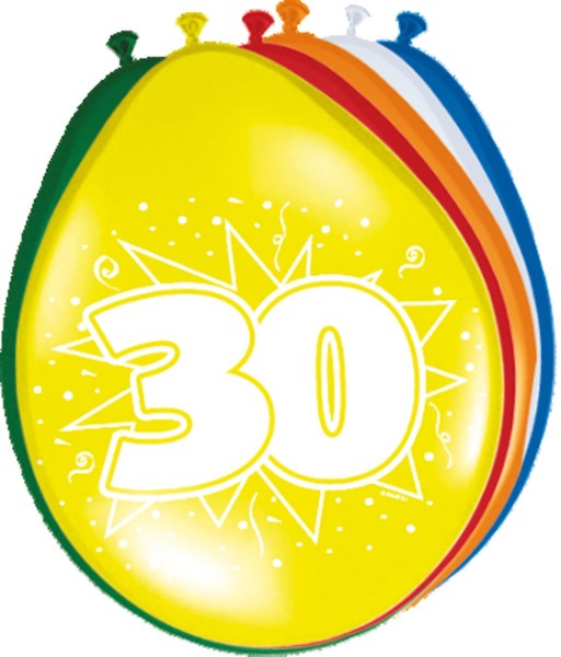 8 Bunte Latexballons Zahl 30
