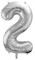 Metallic Zahlenballon 2 silber 86cm
