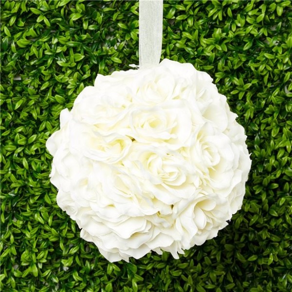 Weißer Rosen Deko Pompon 20cm
