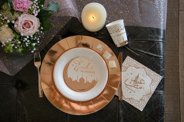 10 Eid Mubarak Pappteller roségold 22,5cm 2