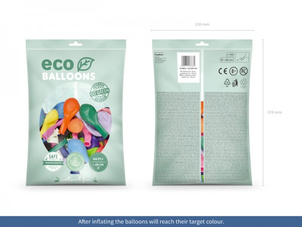 100 Eco Pastell Ballons bunt 26cm