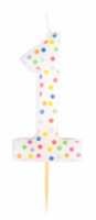 Zahl 1 bunte Punkte Tortenkerze 6cm