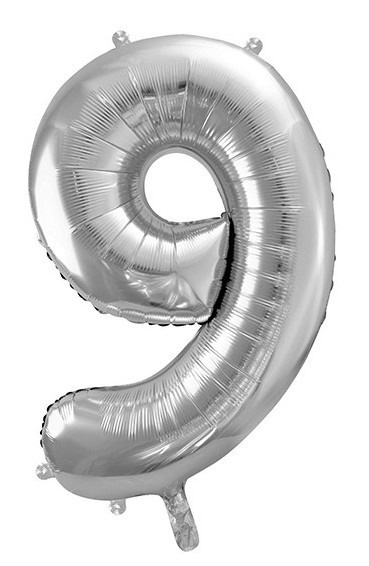 Metallic Zahlenballon 9 silber 86cm
