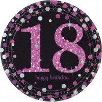 8 Pink 18th Birthday Pappteller 23cm