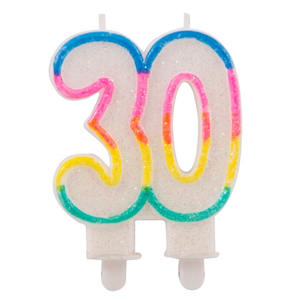 Regenbogen Zahl 30 Tortenkerze