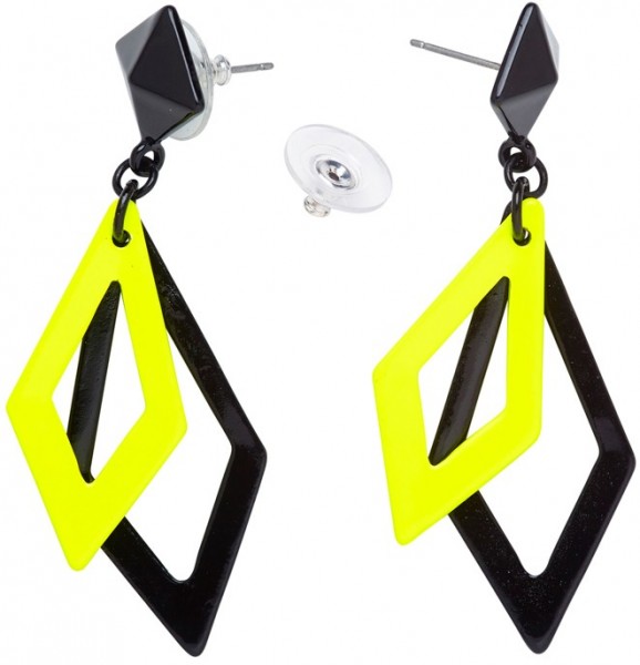 Neon Rauten Ohrringe Gelb-Schwarz