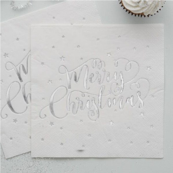 20 Silberne Home for Christmas Servietten 33cm 2