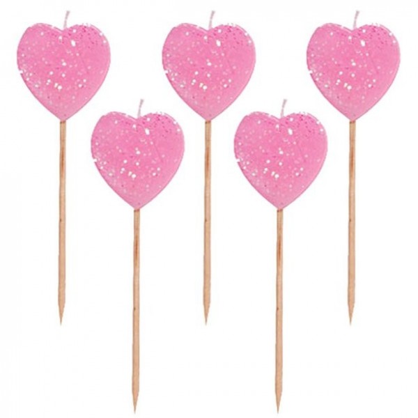 6 Glimmer Hearts Tortenkerzen 7,6cm