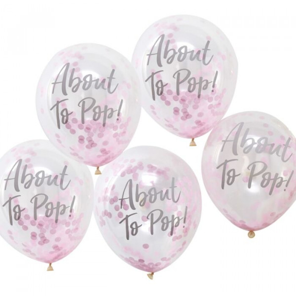5 Oh Baby Konfettiballons rosa 30cm
