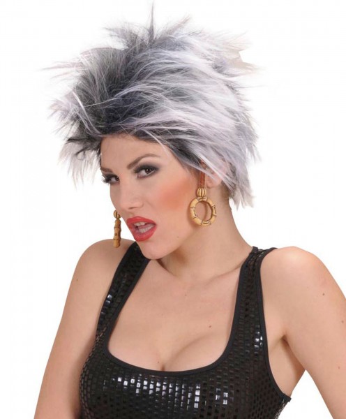 Schwarz-Weiße Punk Rock Star Perücke Für Damen 3