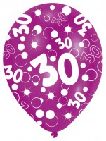 Vorschau: 6 Luftballons Bubbles 30.Geburtstag bunt 27,5cm