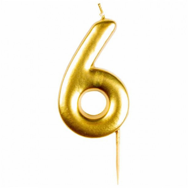Tortenkerze Zahl 6 gold metallic