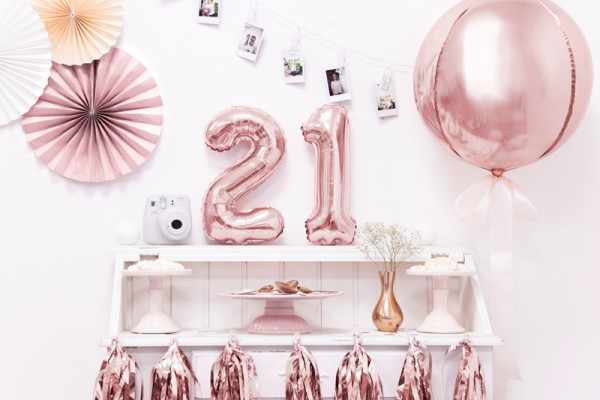 Metallic Ballon Zahl 1 roségold 35cm 2