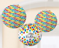 3 Rainbow Birthday Lampions 24cm